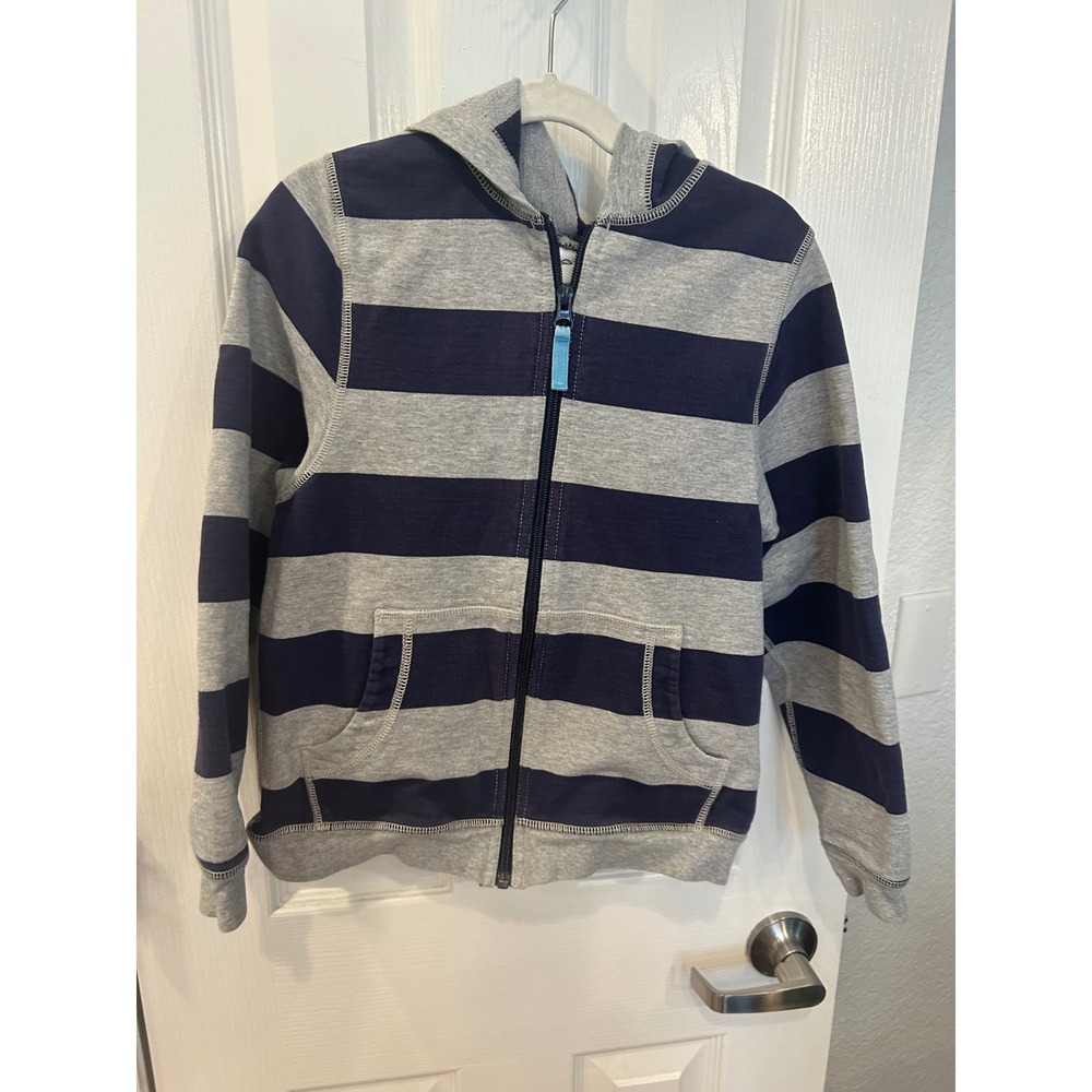 Hanna Andersson Navy Gray Striped Full Zip Cotton Hoodie Sweatshirt 130 k7105